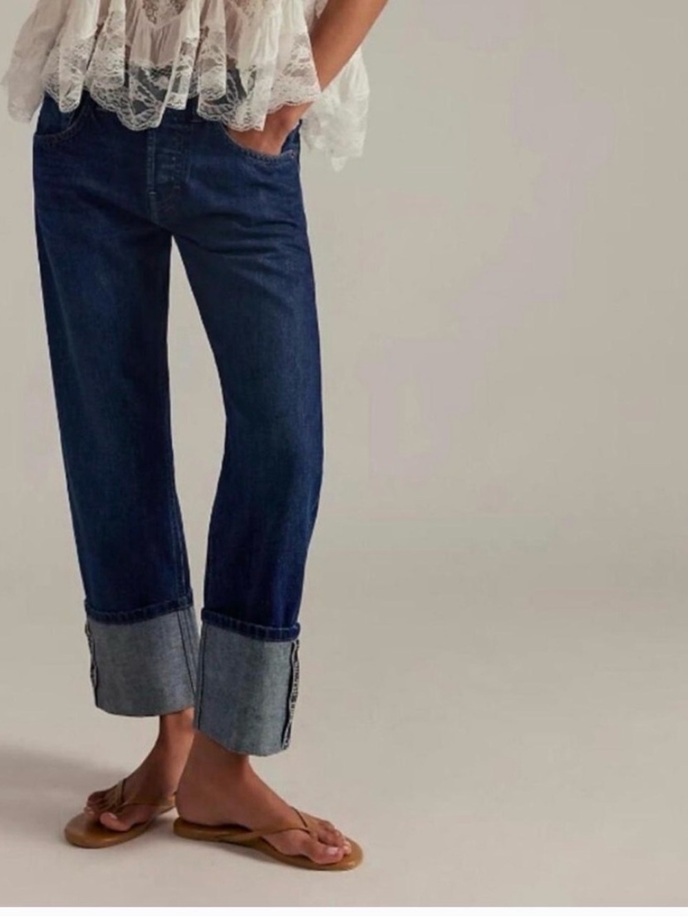 FREE PEOPLE We the Free Slim Selvedge Wide Cuffed Jeans 32 - Picture 10 of 16